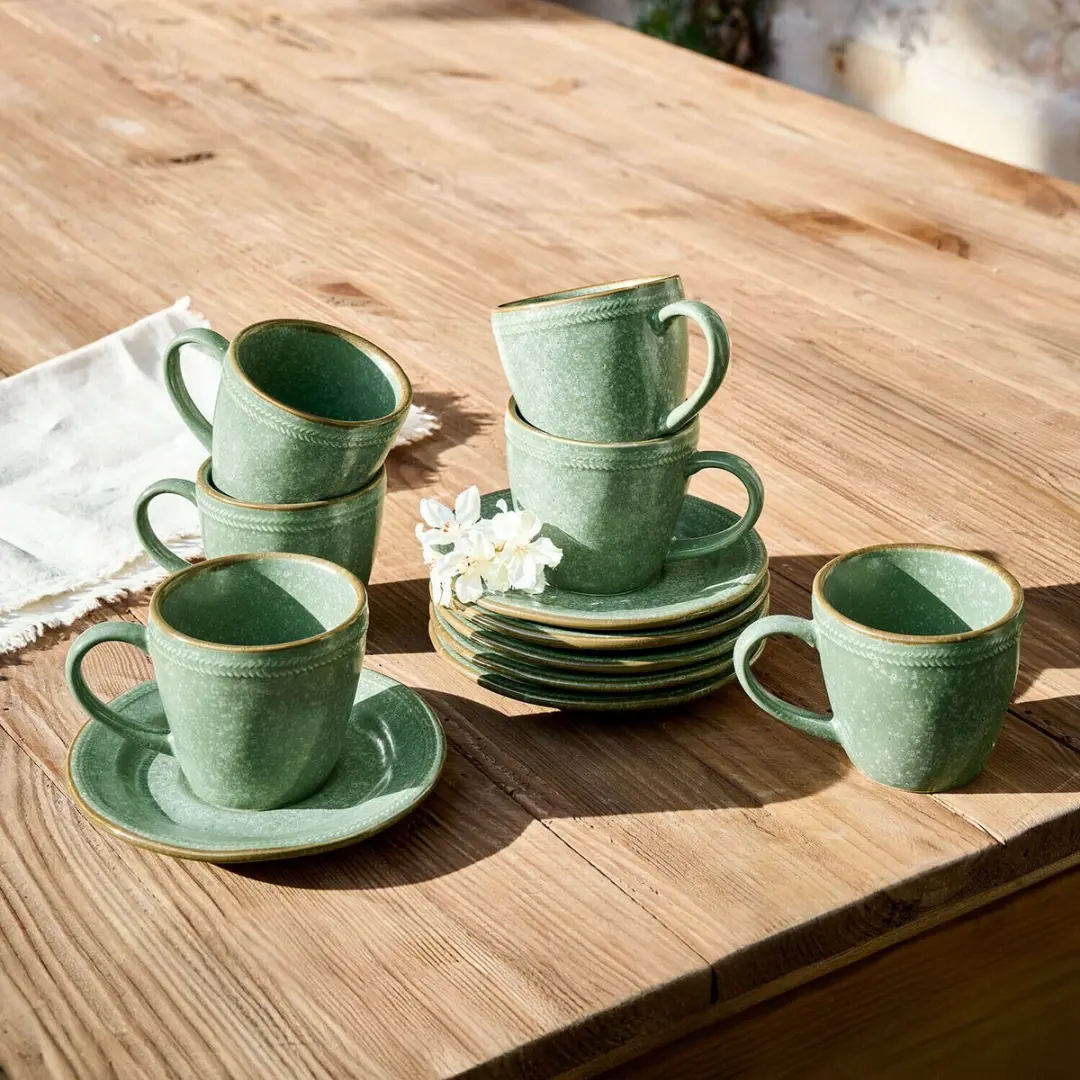 Loberon Norrvik Kopjes met Schoteltjes - 6-delig - Groen
