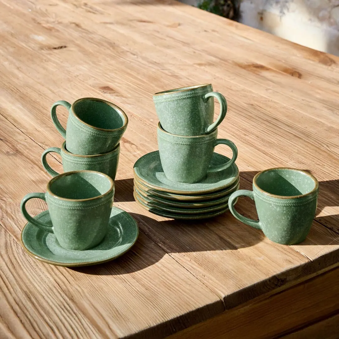 Loberon Norrvik Kopjes met Schoteltjes - 6-delig - Groen
