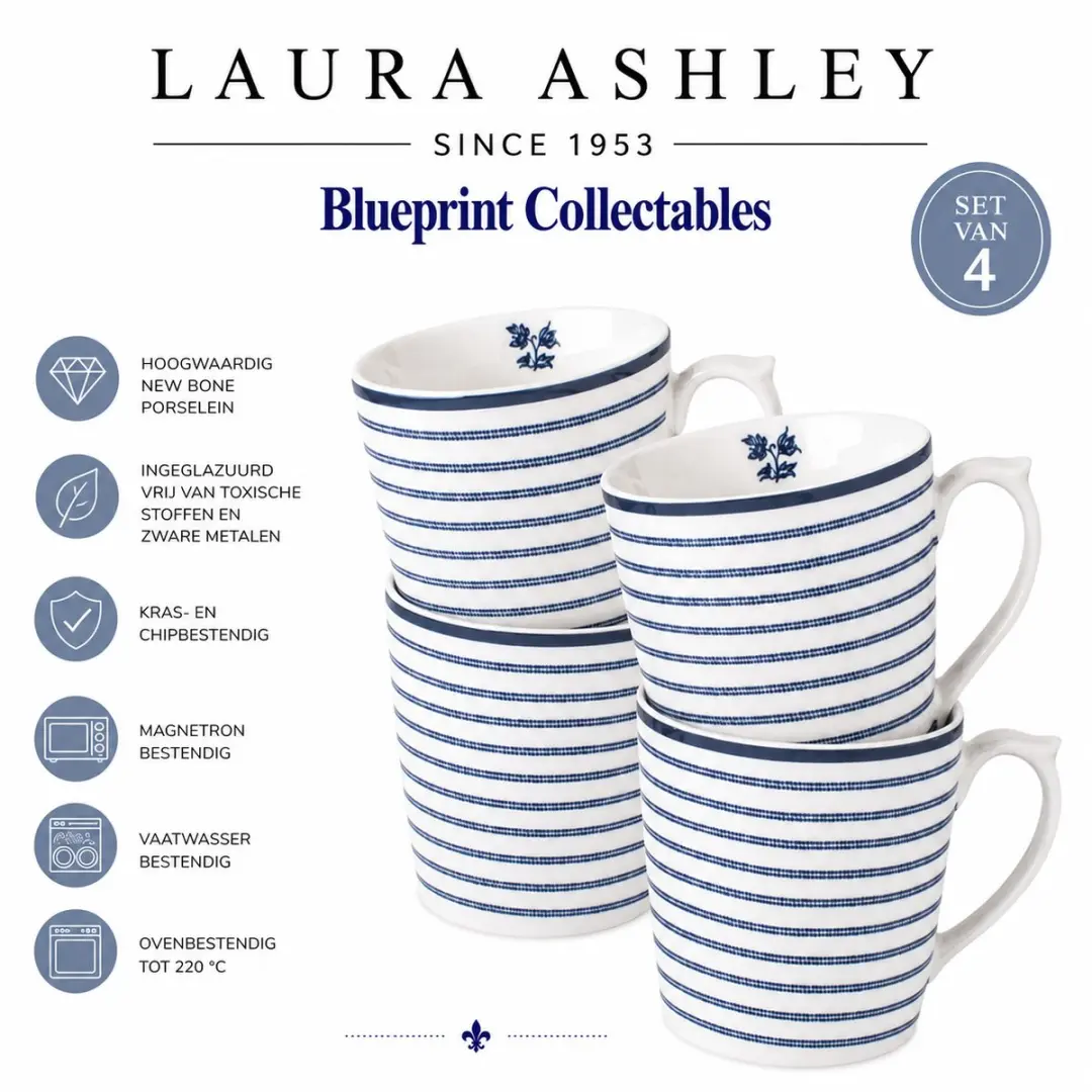 Laura Ashley Blueprint Collectables Mokken 32cl - 4 Stuks