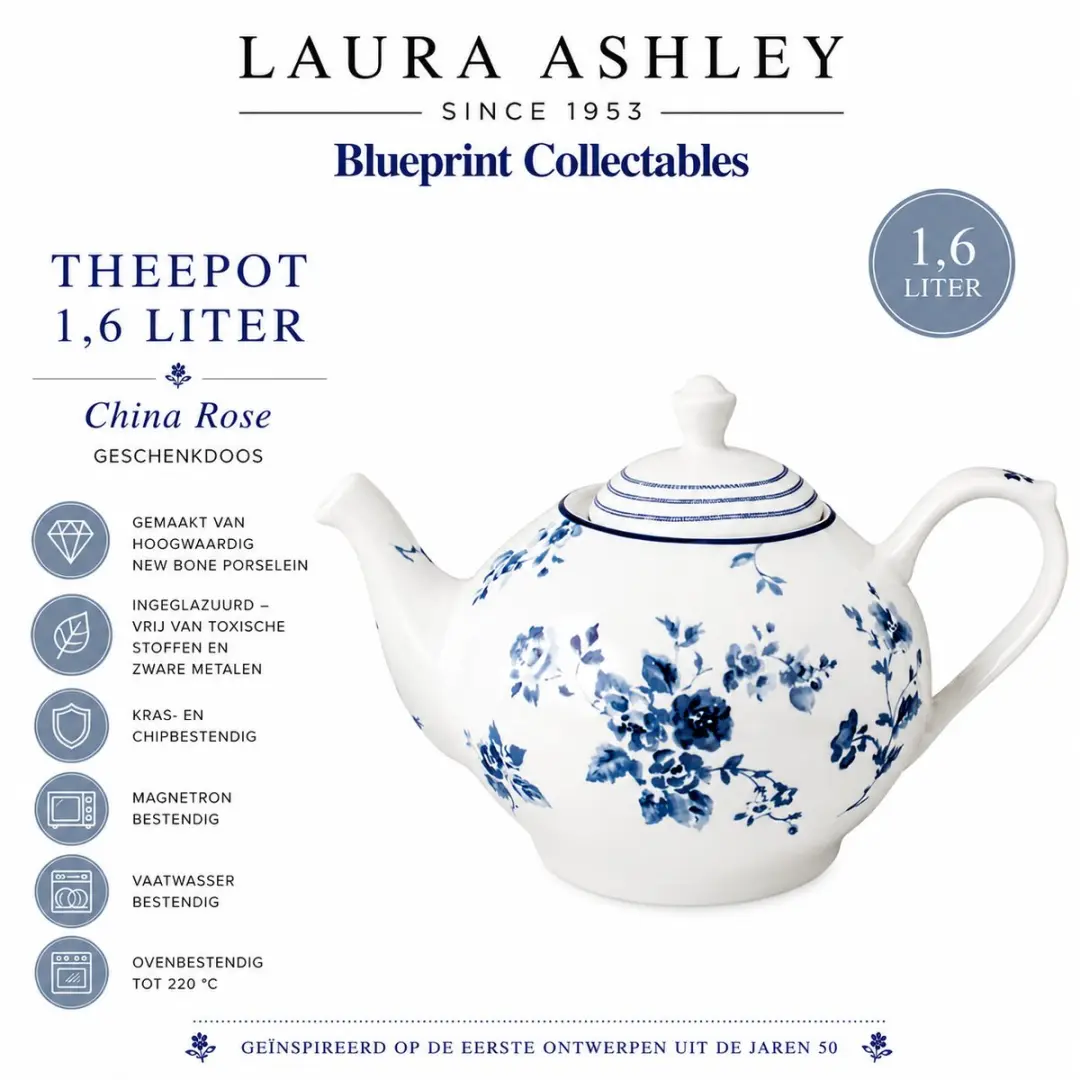 Laura Ashley Blueprint Collectables Theepot 1,6L - China Rose