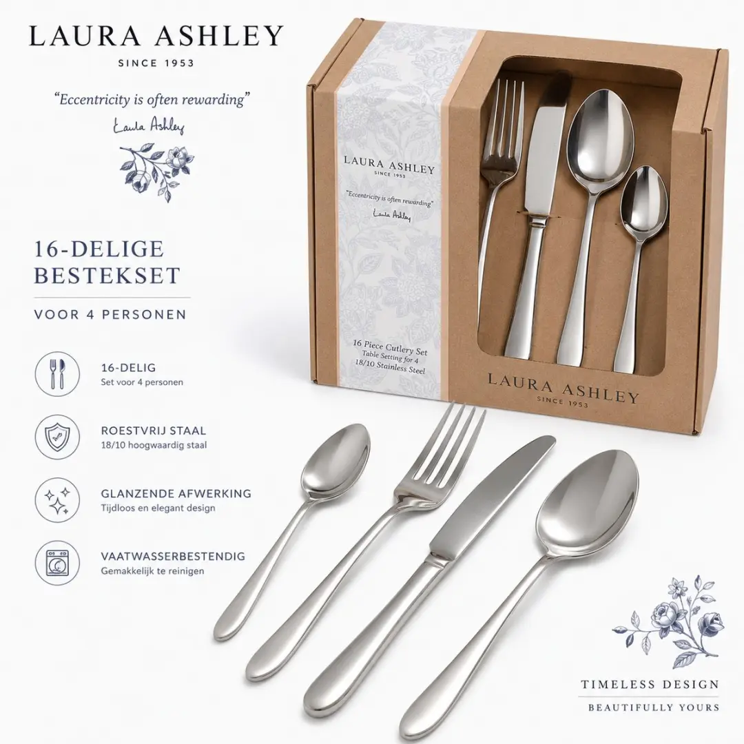 Laura Ashley Bestekset 16-delig - 18/10 Zilver