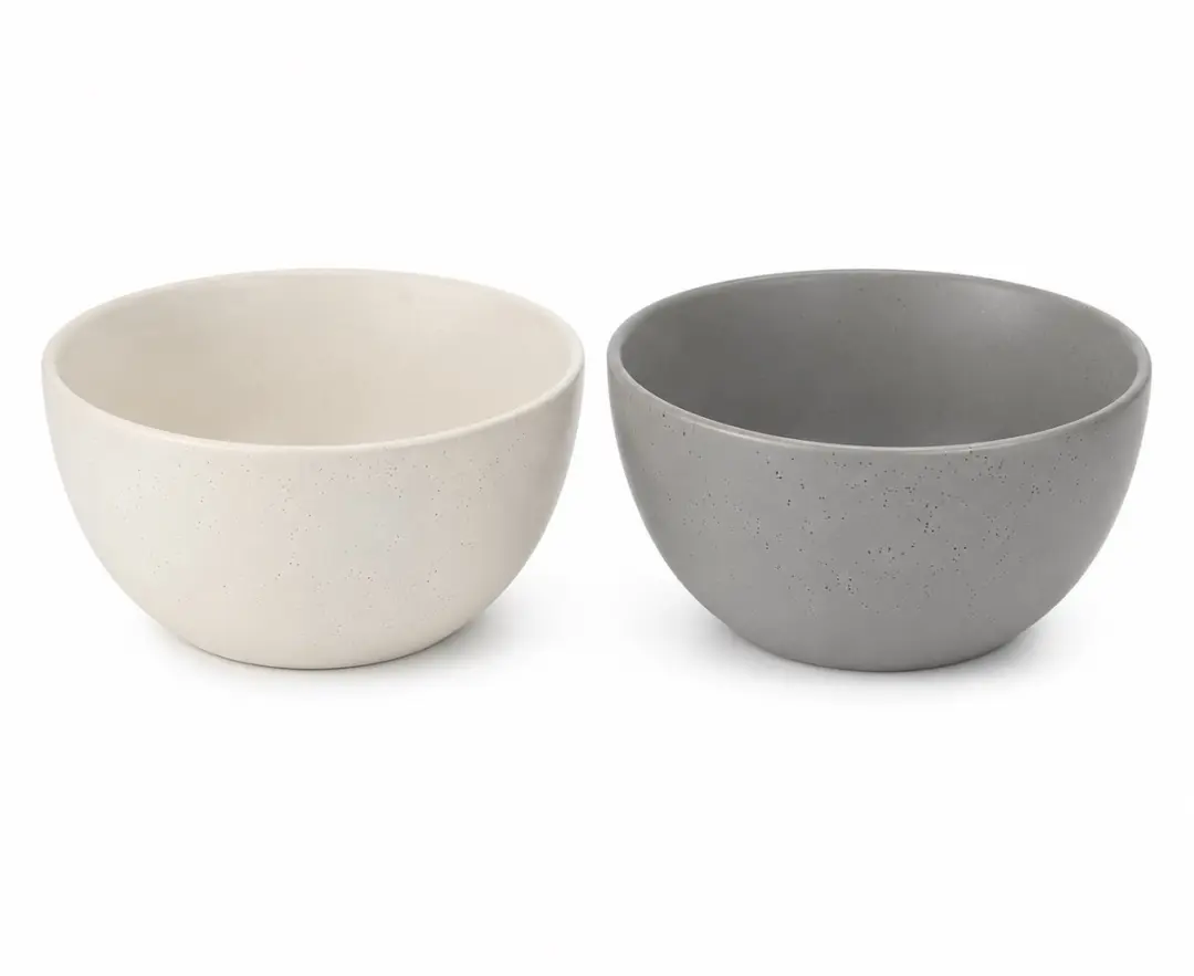 Schaal rond 13.5 cm van porselein inhoud 630ml set van 2 wit en grijs