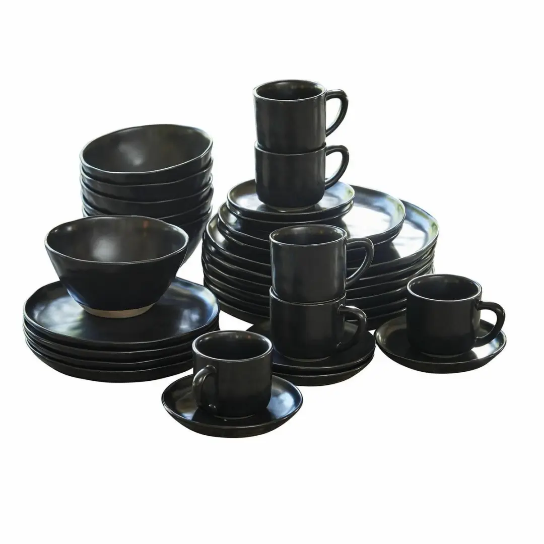 Loberon Biarré Servies Set 30-delig - Zwart - afbeelding 6 van 6