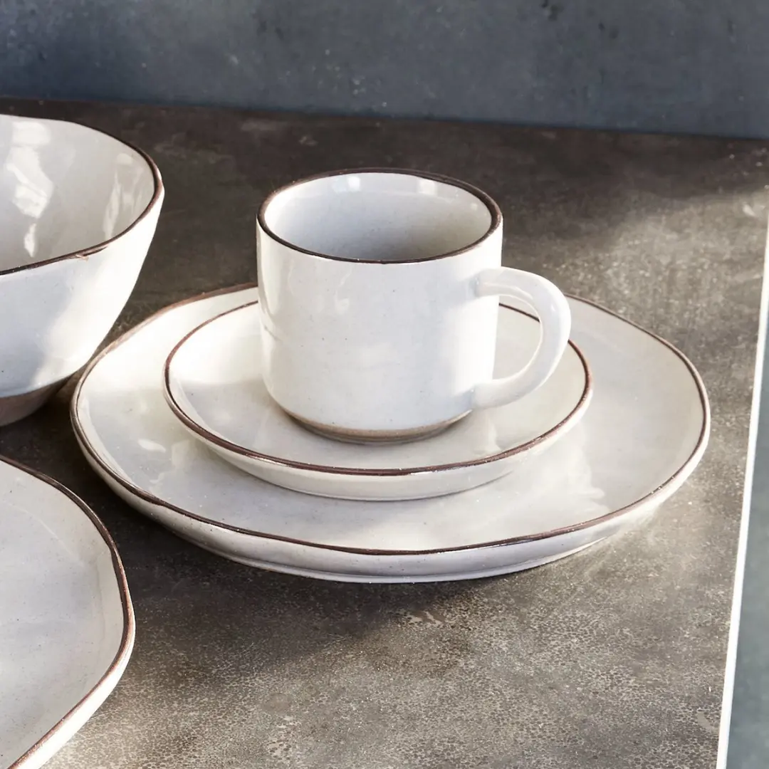 Loberon Biarré Kopje & Schoteltje Set - 6-delig Wit