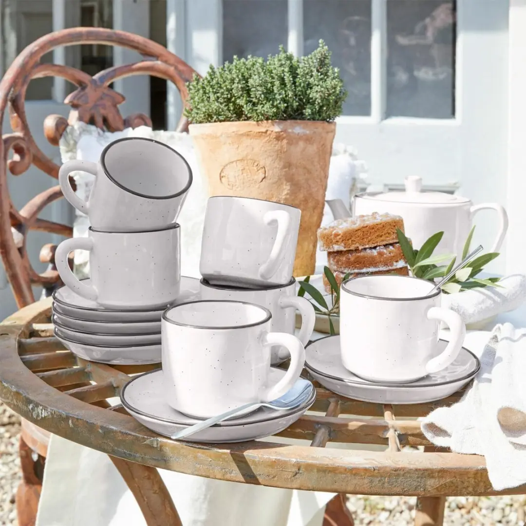Loberon Biarré Kopje & Schoteltje Set - 6-delig Wit