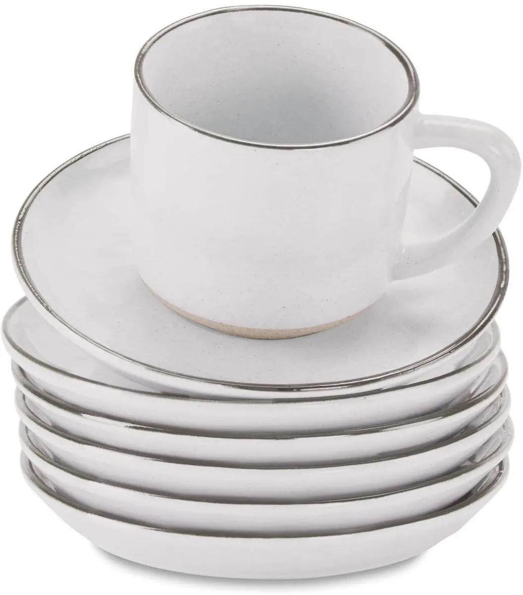 Loberon Biarré Kopje & Schoteltje Set - 6-delig Wit
