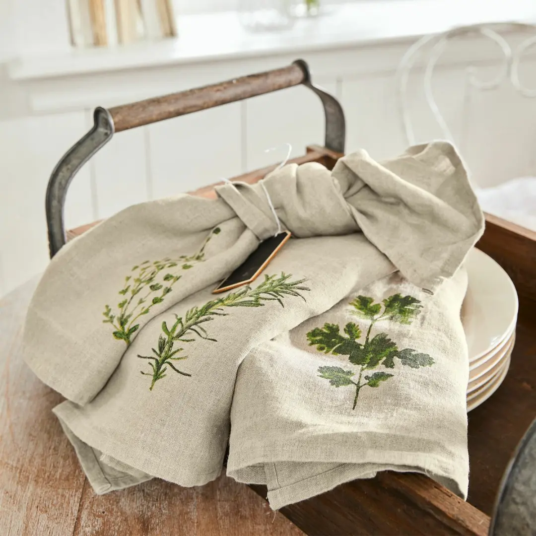 Loberon Theedoekset 3 Stuks Herbal Gardens - Beige/Groen - afbeelding 6 van 6