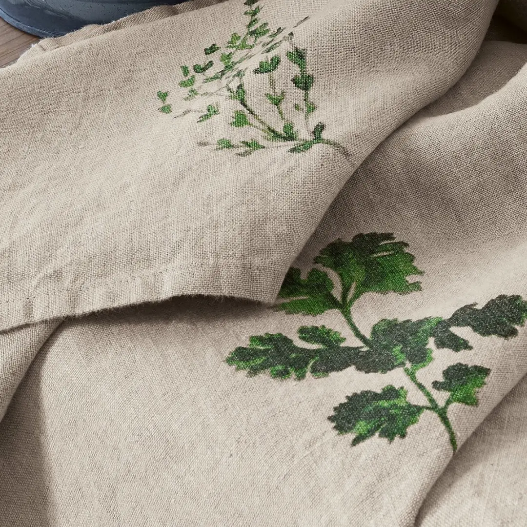 Loberon Theedoekset 3 Stuks Herbal Gardens - Beige/Groen