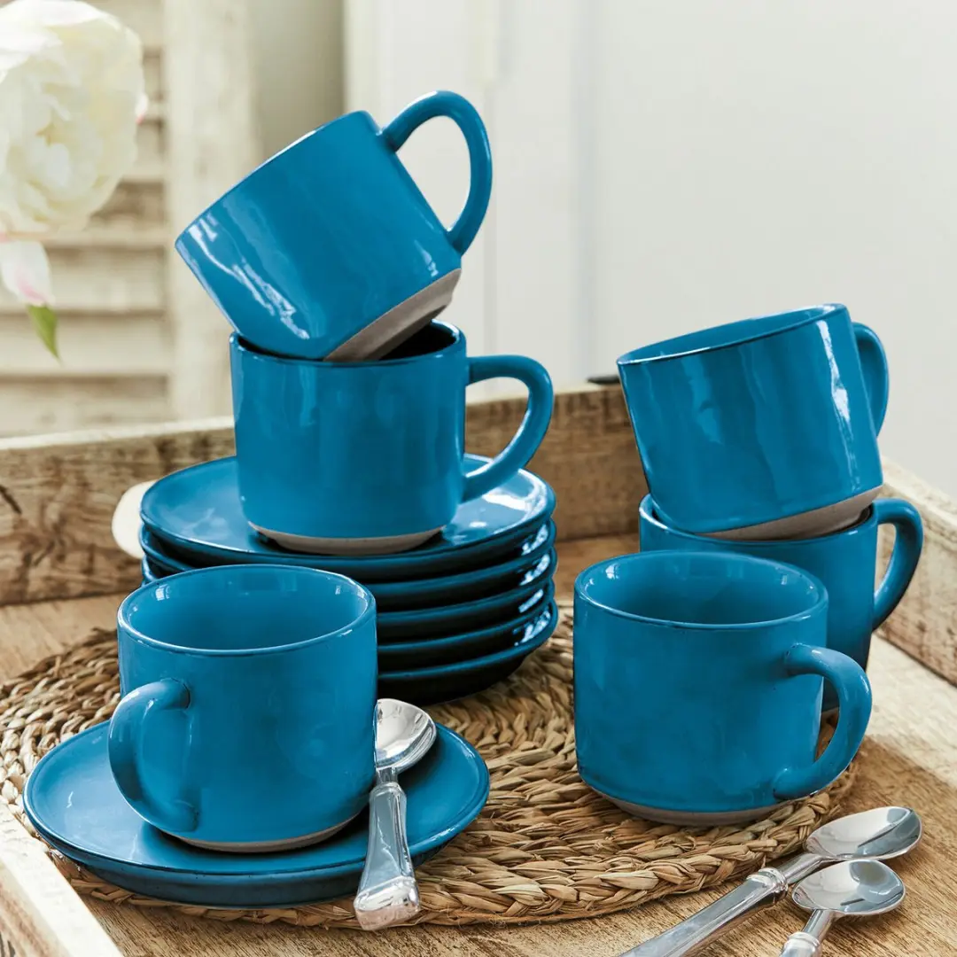 Loberon Biarré Kopjes & Schoteltjes Set 6-delig - Blauw - afbeelding 6 van 6