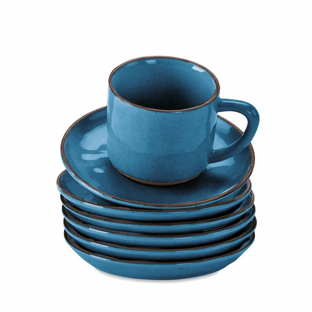Loberon Biarré Kopjes & Schoteltjes Set 6-delig - Blauw