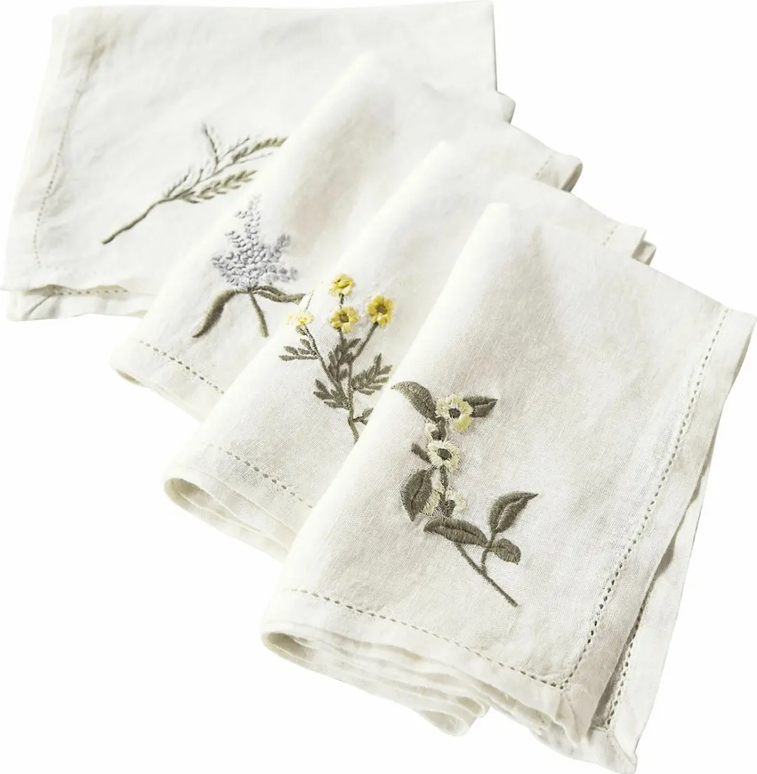 Loberon Servetset 4 Stuks - Lentilly wit/meerkleurig