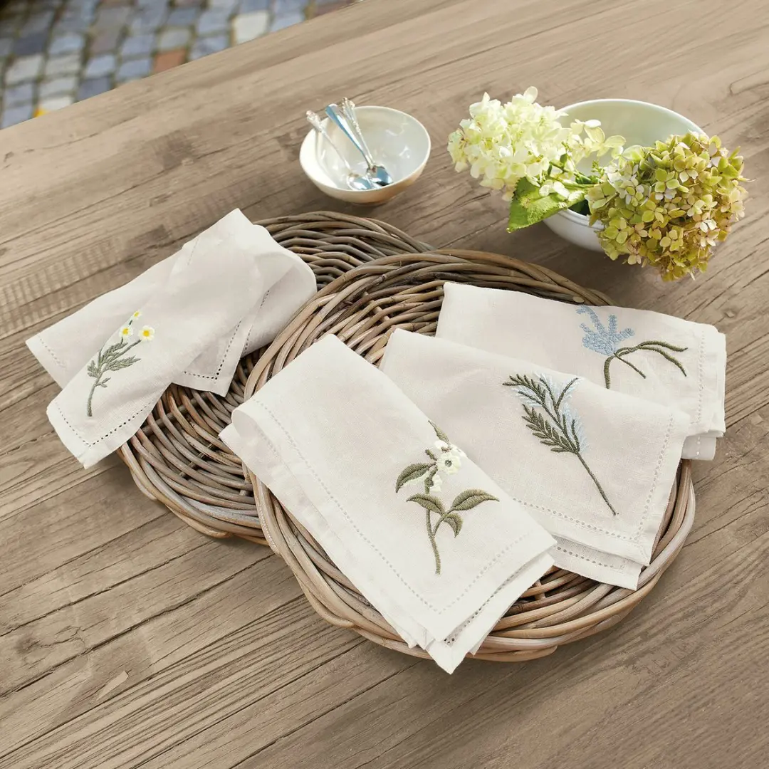 Loberon Servetset 4 Stuks - Lentilly wit/meerkleurig