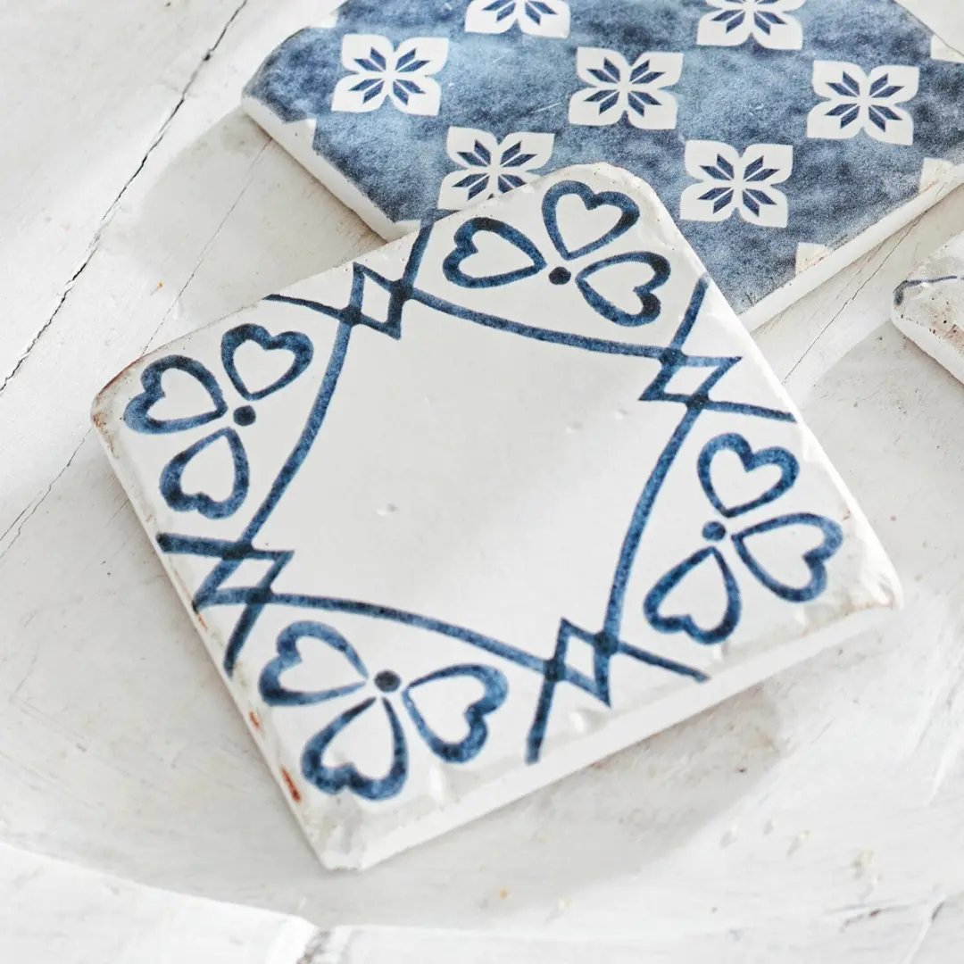 Loberon Onderzetter Set 4 Stuks - Wit/Blauw