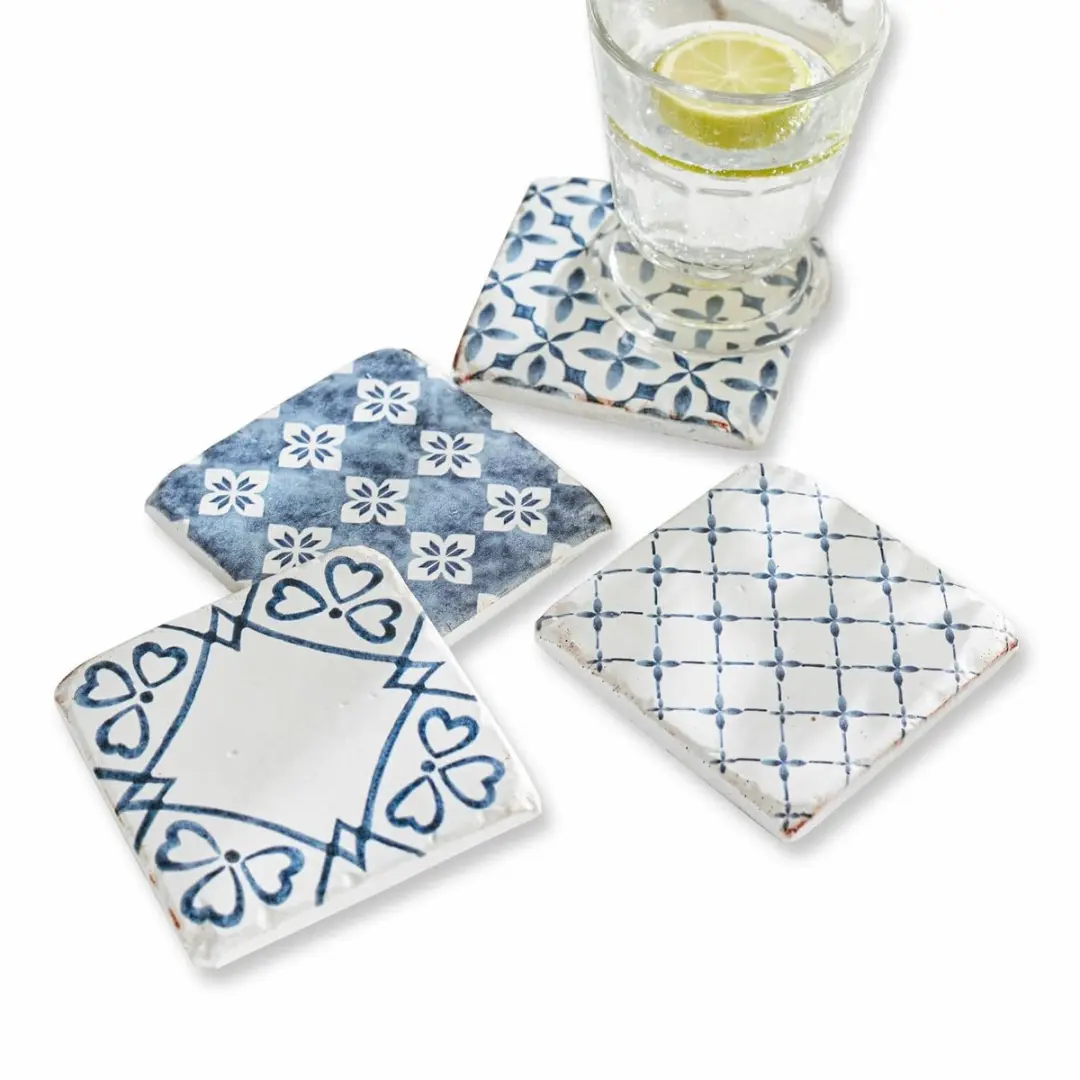Loberon Onderzetter Set 4 Stuks - Wit/Blauw