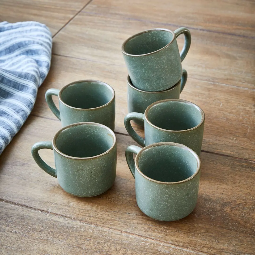 Loberon Biarré Kopjes & Schoteltjes Set 6-delig - Turquoise/Bruin