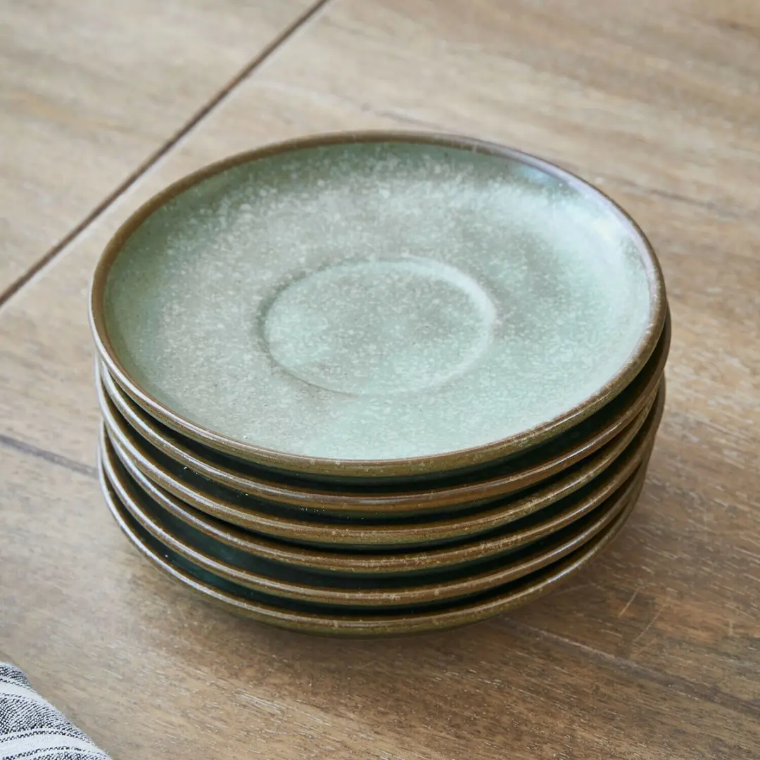 Loberon Biarré Kopjes & Schoteltjes Set 6-delig - Turquoise/Bruin