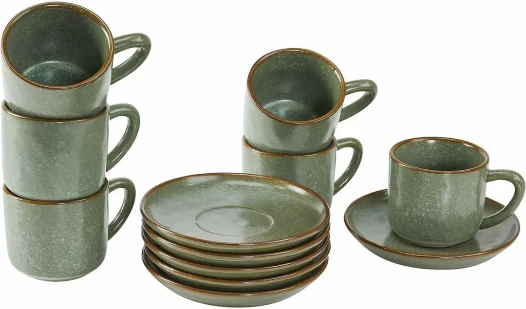 Loberon Biarré Kopjes & Schoteltjes Set 6-delig - Turquoise/Bruin - afbeelding 6 van 6