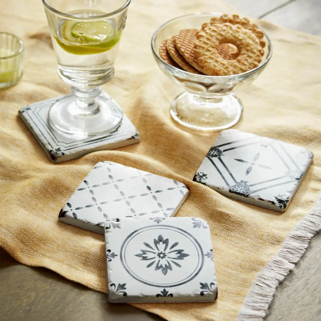 Loberon Emma Onderzetter Set - 4 Stuks Antiekwit/Zwart