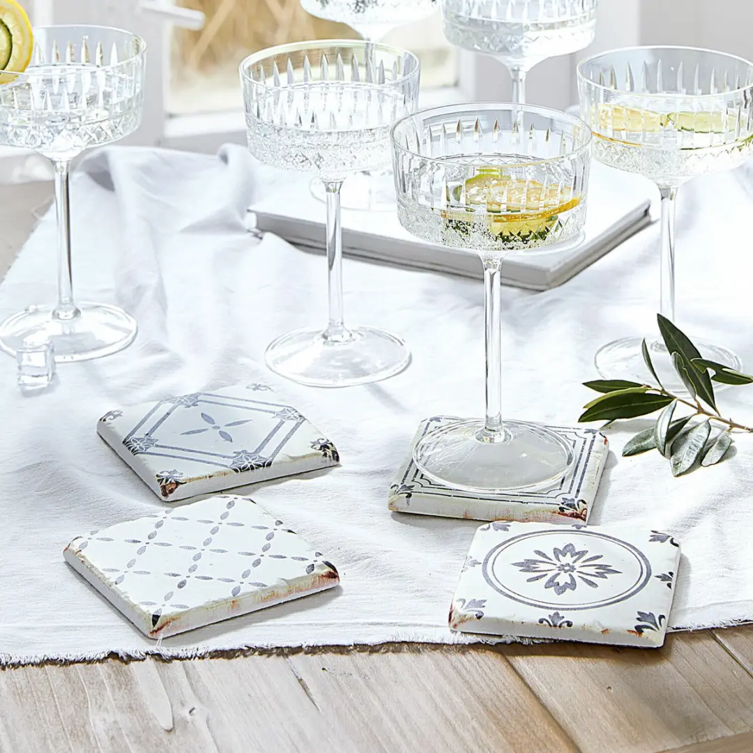 Loberon Emma Onderzetter Set - 4 Stuks Antiekwit/Zwart