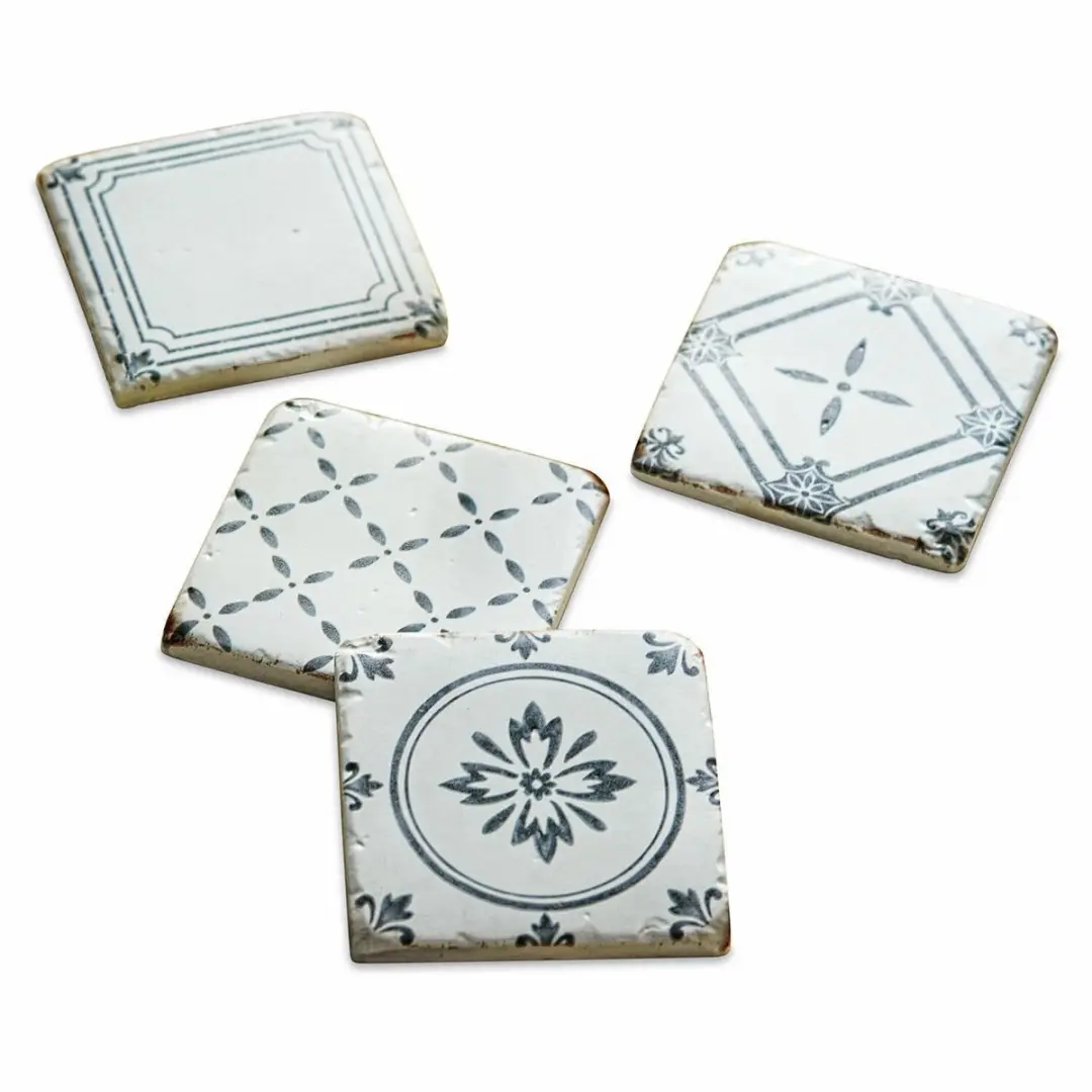 Loberon Emma Onderzetter Set - 4 Stuks Antiekwit/Zwart