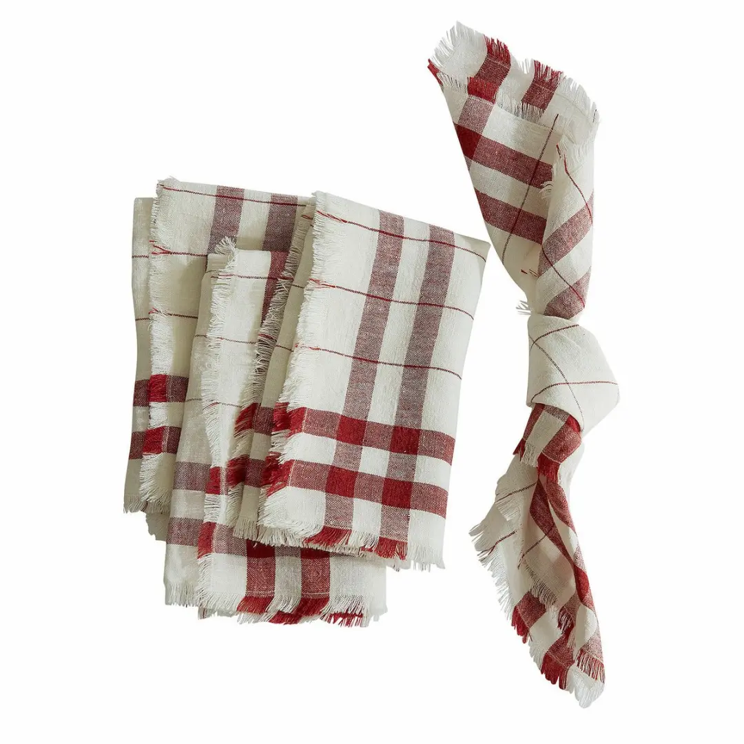 Loberon Servetset Zarella - 4 Stuks - Crème/Rood