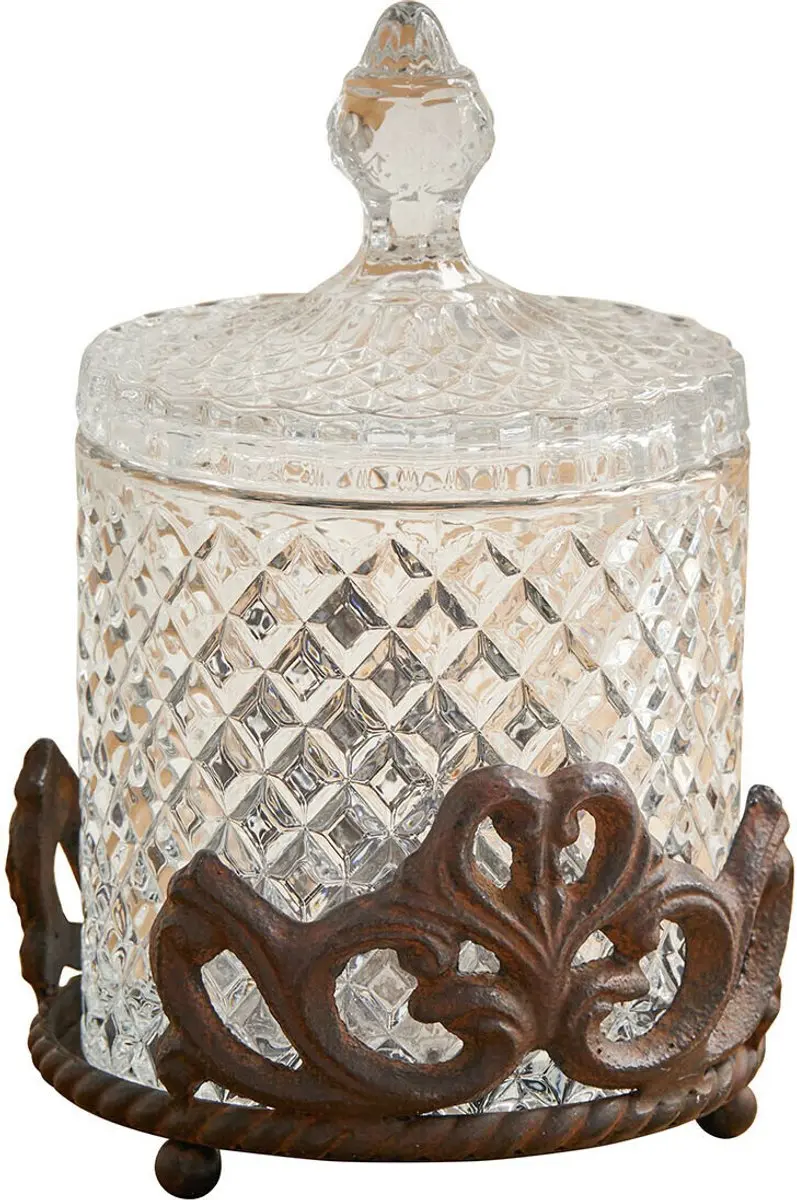Loberon Kerynna Glazen Potje met Houder - 12,5 cm - Bruin - afbeelding 6 van 6
