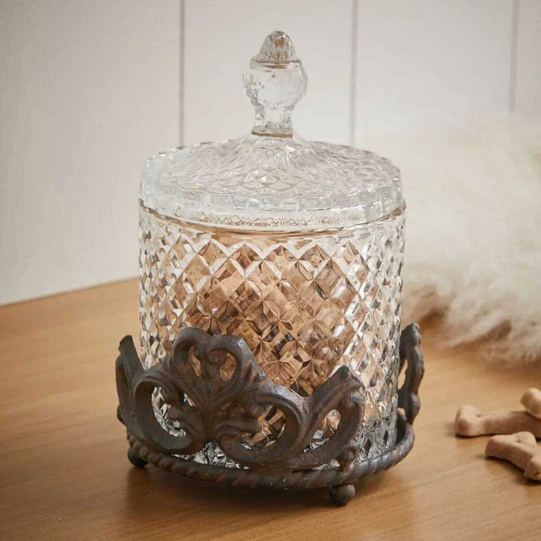 Loberon Kerynna Glazen Potje met Houder - 12,5 cm - Bruin