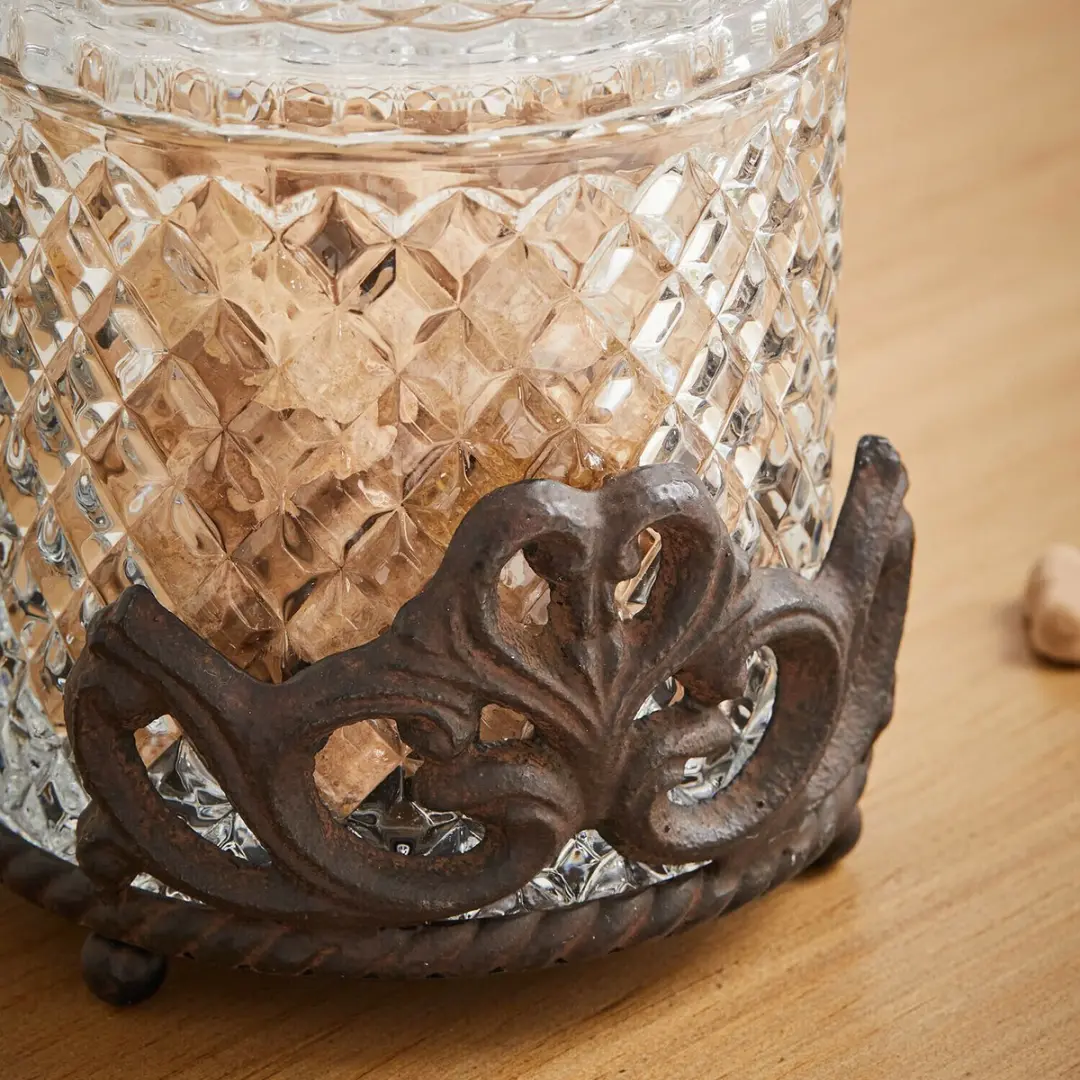 Loberon Kerynna Glazen Potje met Houder - 12,5 cm - Bruin