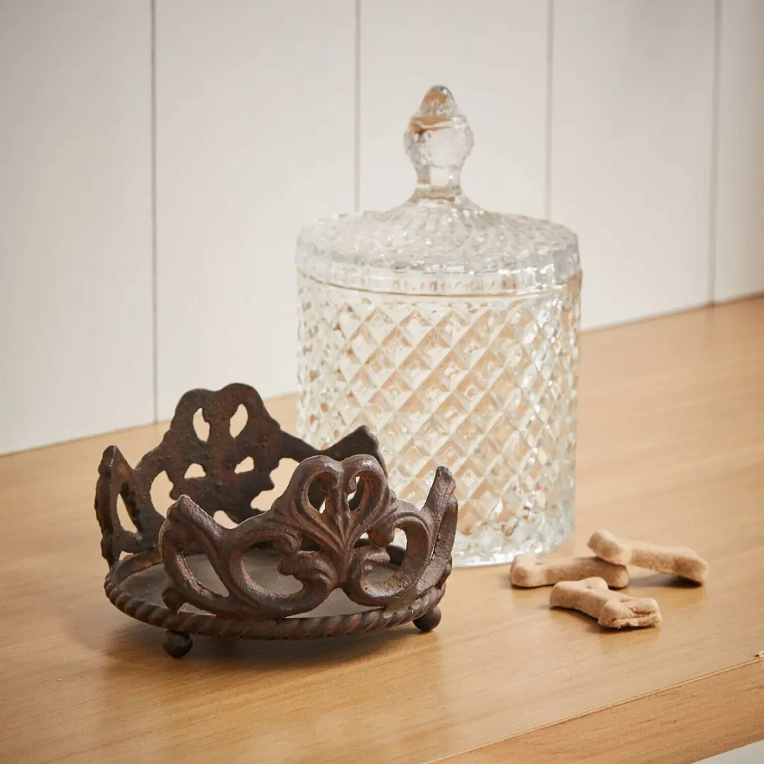 Loberon Kerynna Glazen Potje met Houder - 12,5 cm - Bruin