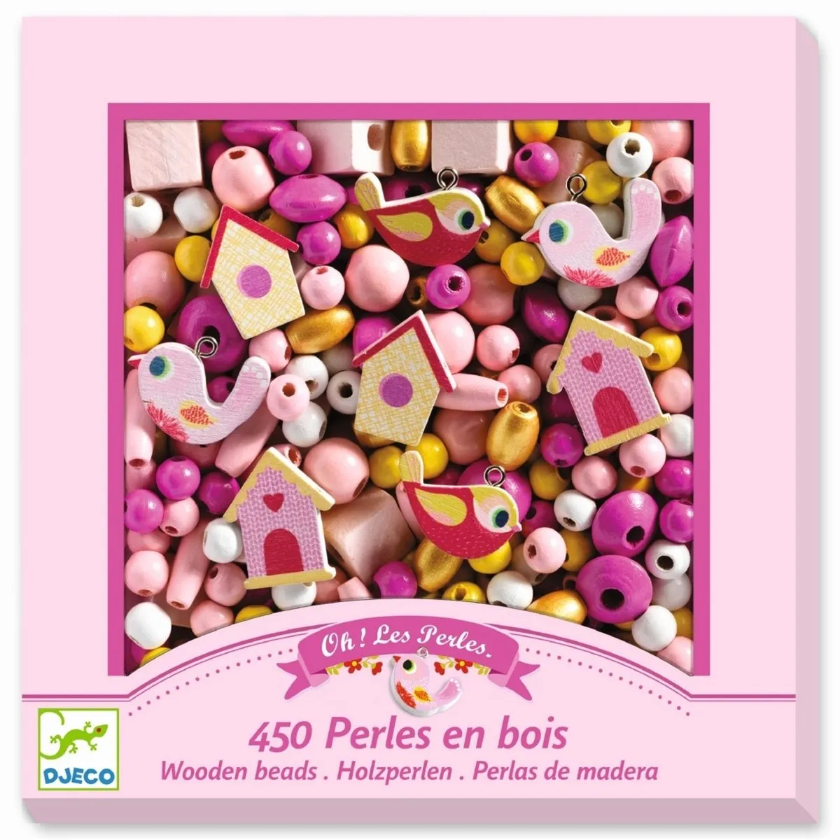 Djeco Houten Parels Vogels 450 Stuks - Multicolor