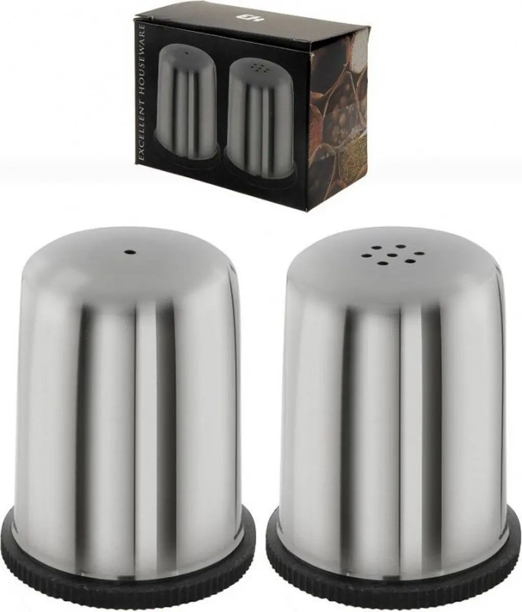 Koopman Peper- en Zoutstel Roestvrij Staal - Lichtgrijs - 2 Stuks - afbeelding 2 van 3