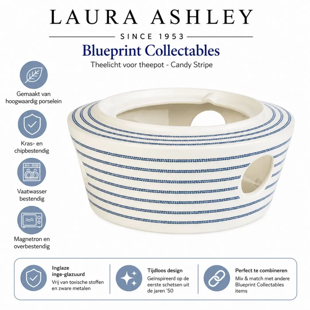 Laura Ashley Blueprint Theelicht voor theepot - Candy Stripe Wit