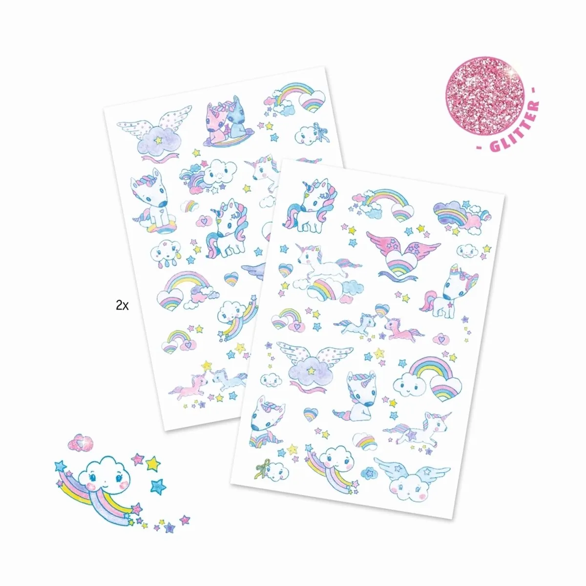 Djeco Unicorn Tattoos Tijdelijke Glittertatoeages - Multicolor