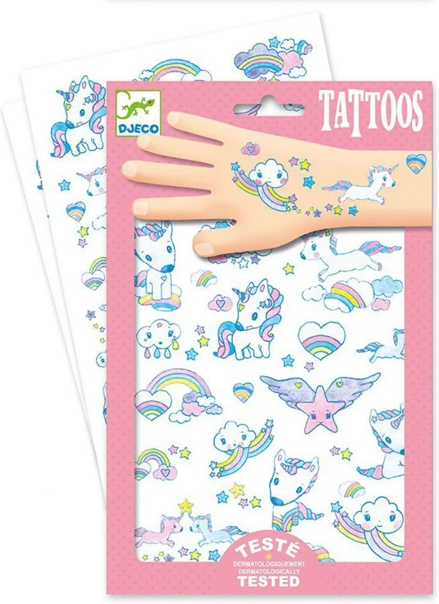 Djeco Unicorn Tattoos Tijdelijke Glittertatoeages - Multicolor