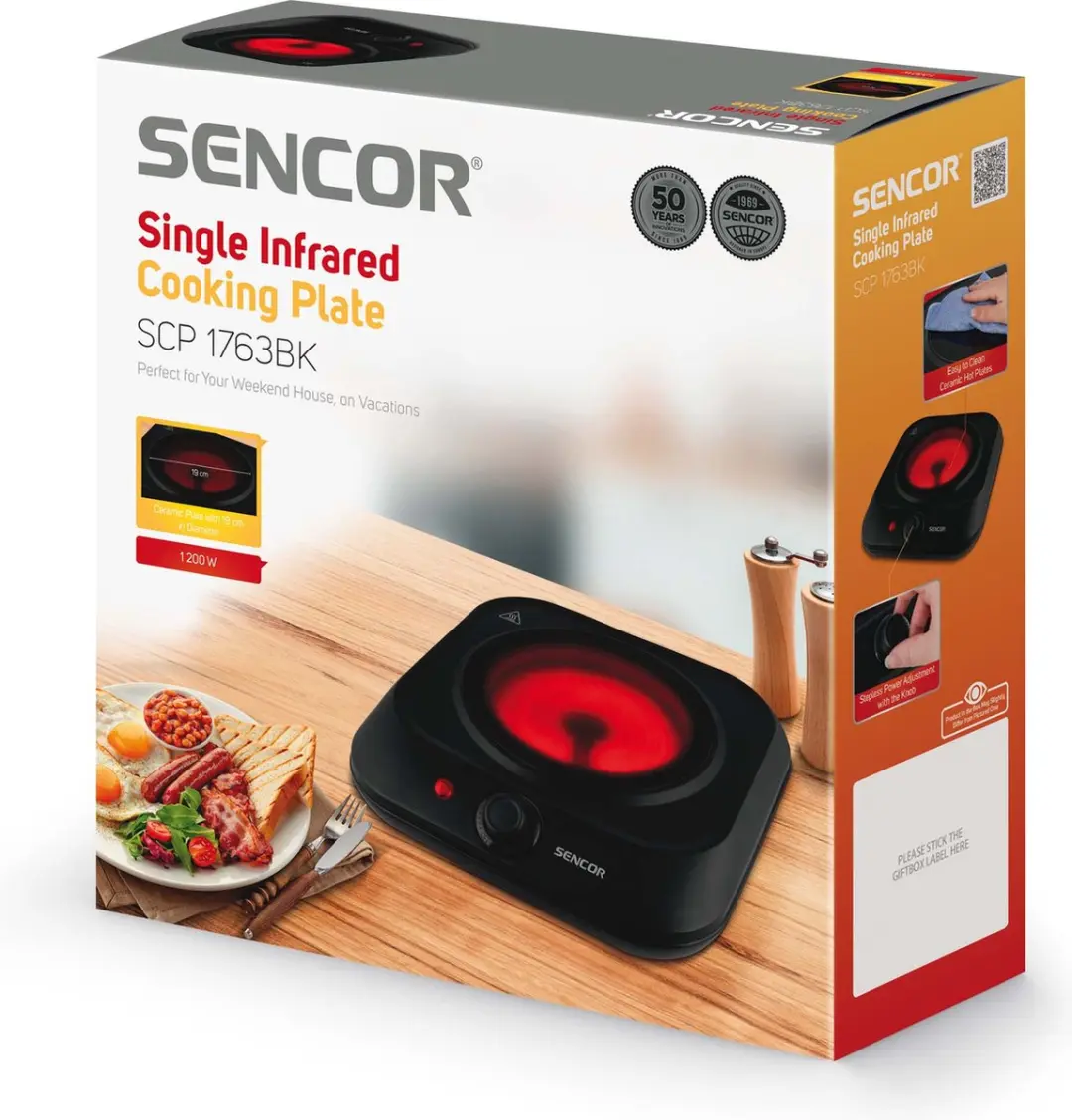 Sencor SCP 1763BK Keramische Kookplaat 1200W - 1 Zone - Zwart - afbeelding 5 van 6