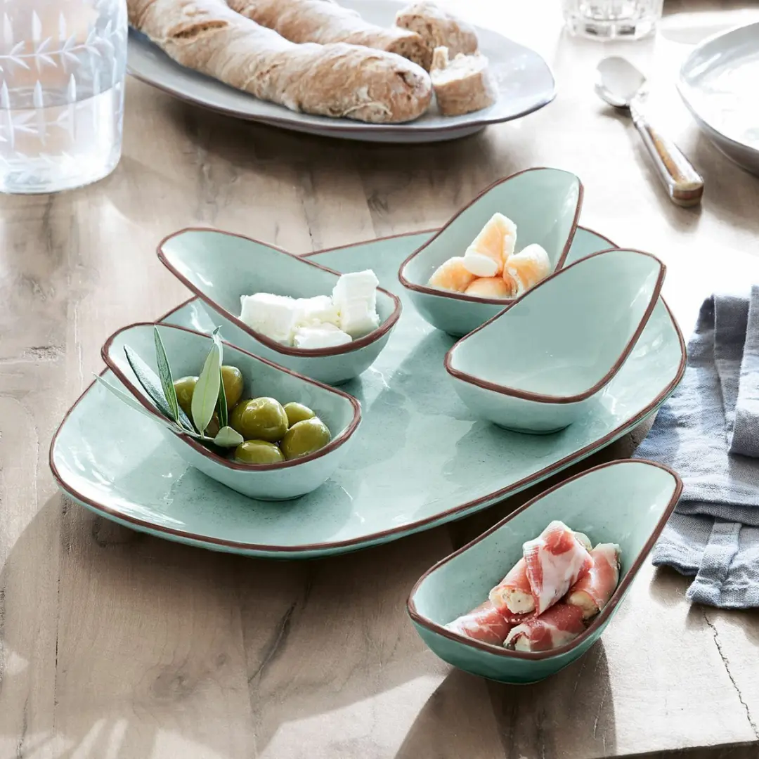 Loberon Biarré Serveerschaal Set 6-delig - Turquoise