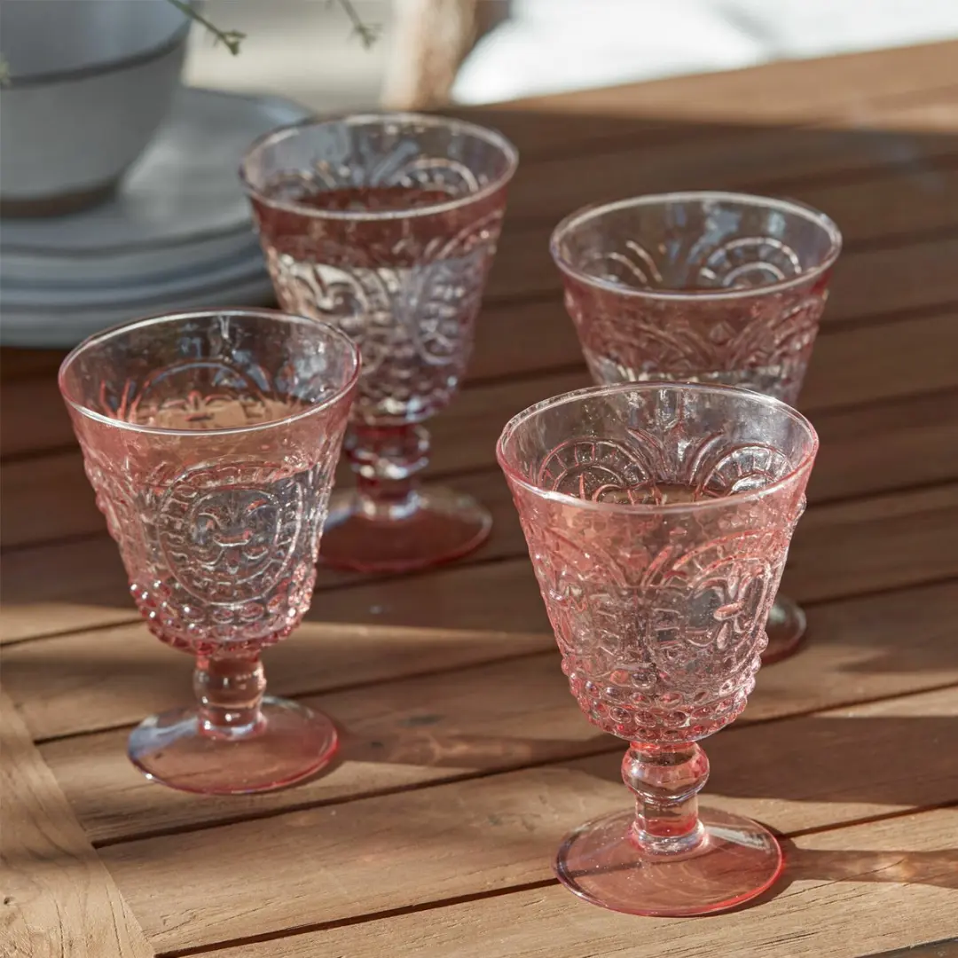 Loberon Sarton Wijnglazen - 4 Stuks - Roze