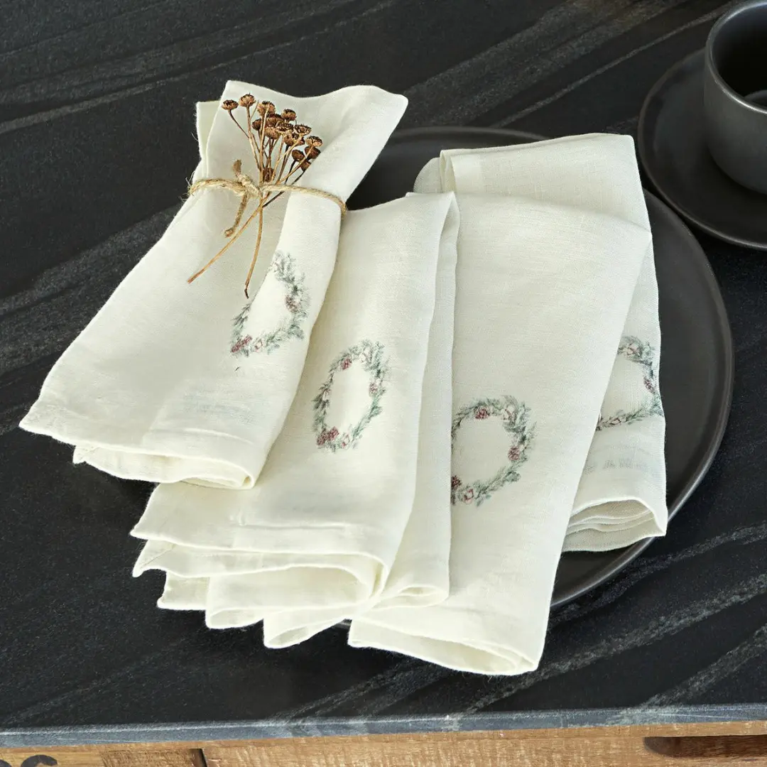 Loberon Torge Servet Set - 4 Stuks Wit