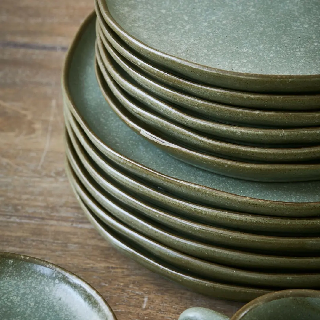 Loberon Dessertbordjes Biarré Turquoise/Bruin - 6 Stuks