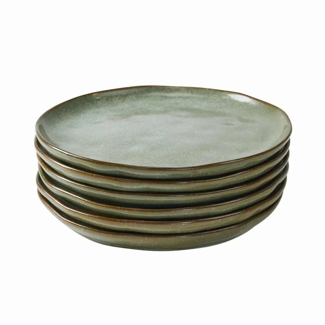 Loberon Dessertbordjes Biarré Turquoise/Bruin - 6 Stuks - afbeelding 6 van 6
