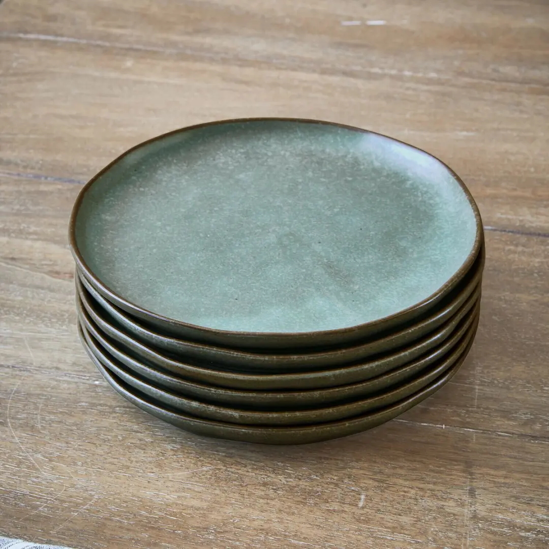 Loberon Dessertbordjes Biarré Turquoise/Bruin - 6 Stuks