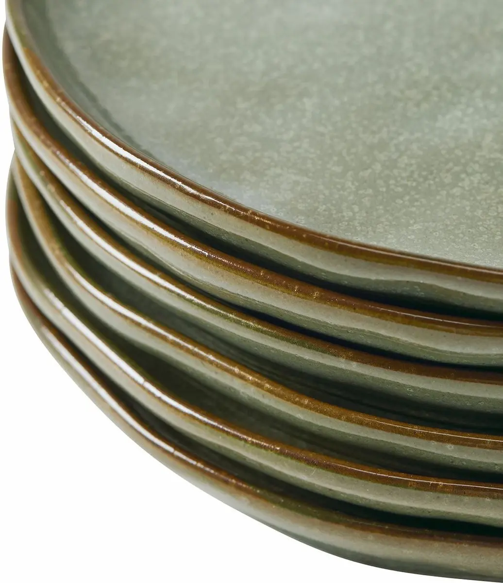 Loberon Dessertbordjes Biarré Turquoise/Bruin - 6 Stuks
