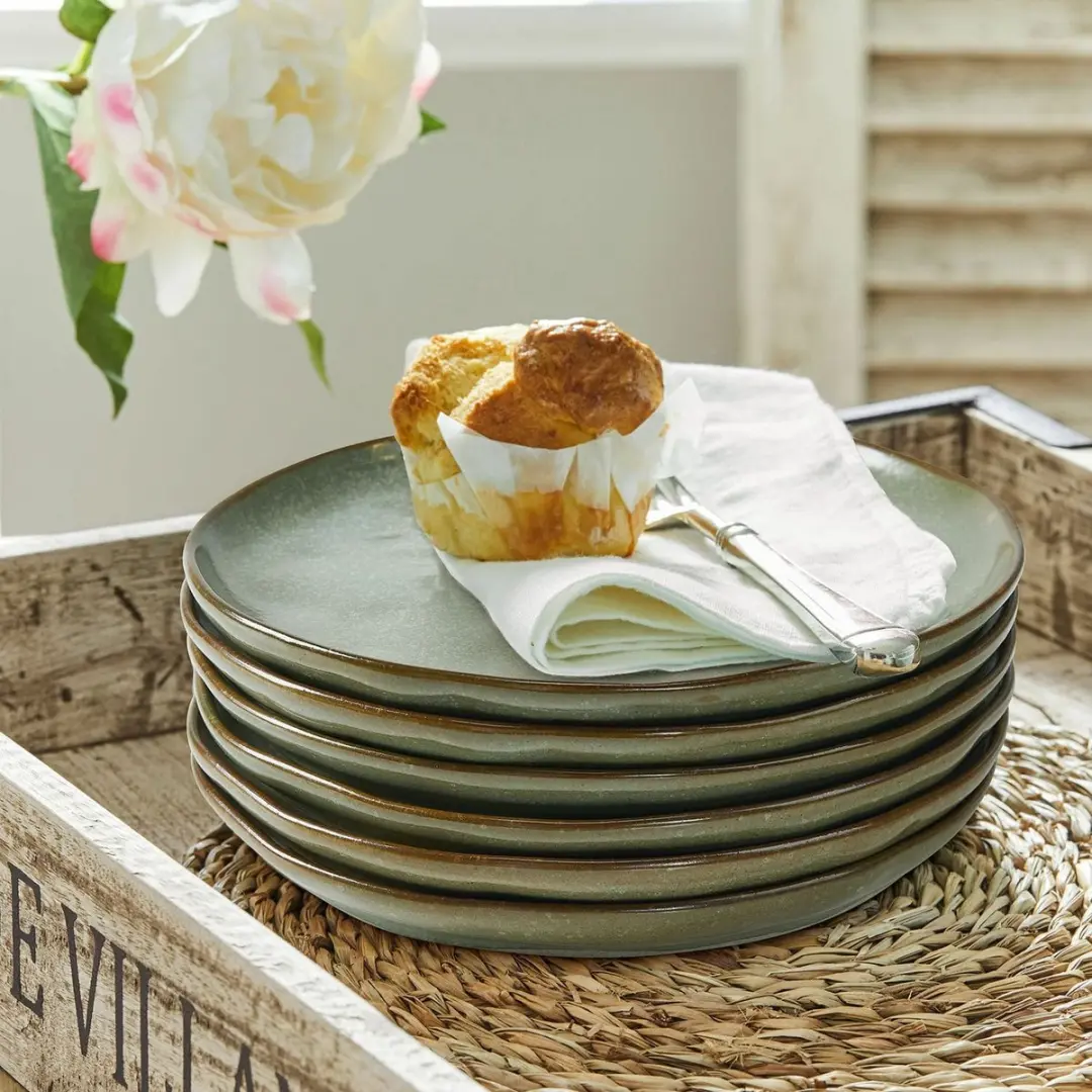 Loberon Dessertbordjes Biarré Turquoise/Bruin - 6 Stuks