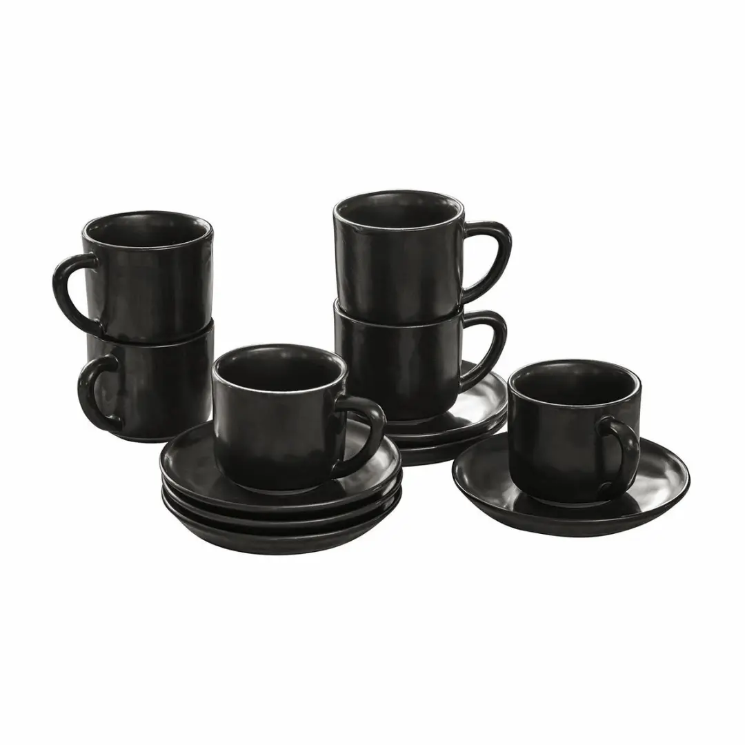 Loberon Biarré Kopjes & Schoteltjes Set - 6-delig - Zwart