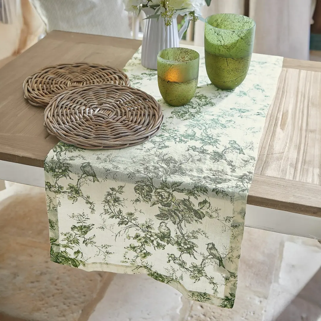 Loberon Tafelloper Mercier - Groen/Wit
