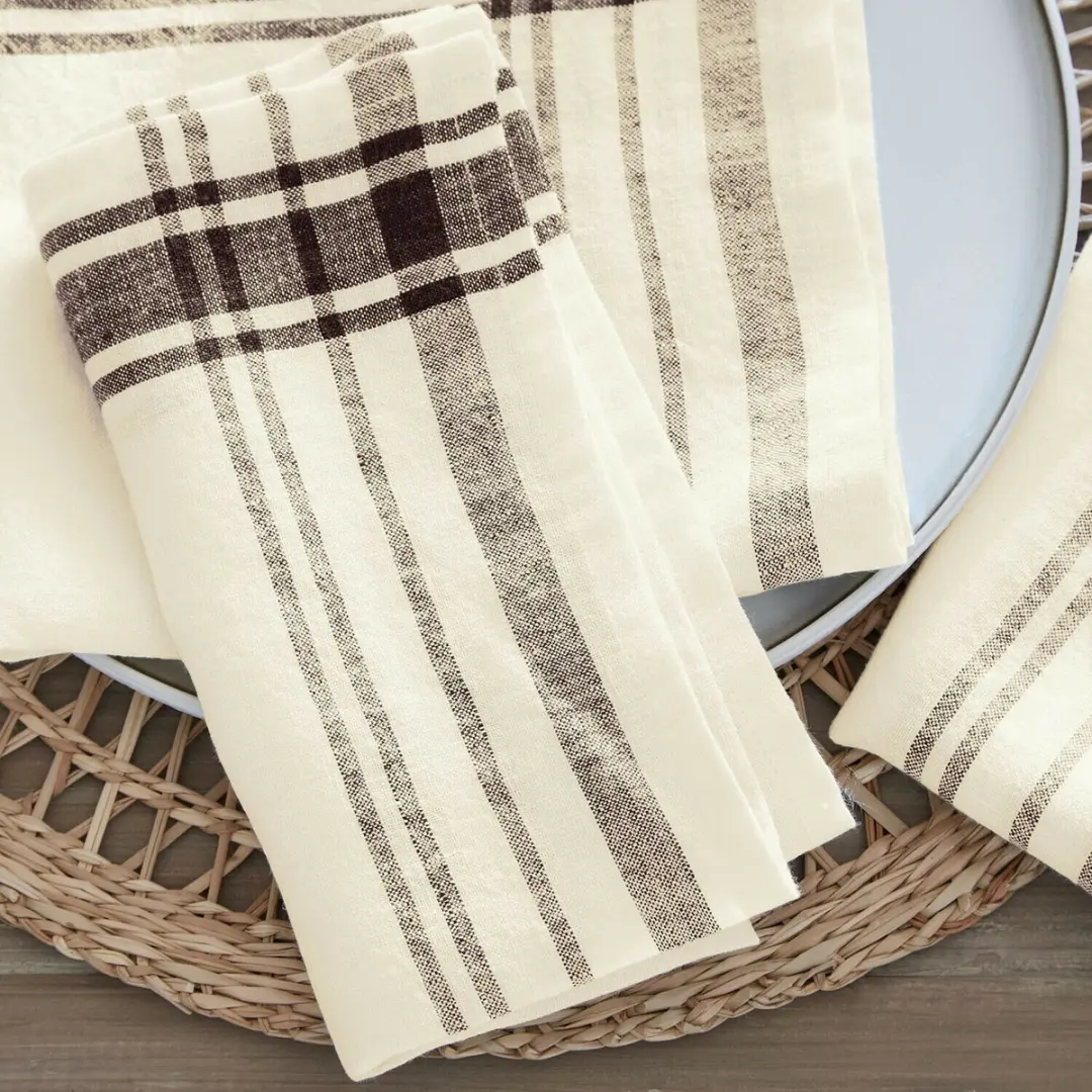 Loberon Servetset Ellory - 4 Stuks - Crème/Bruin