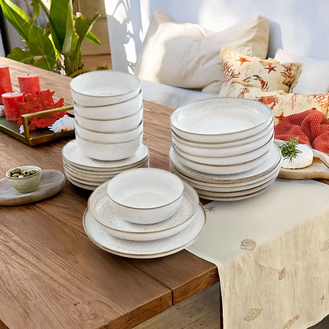 Loberon Marnis Servies Set 24-delig - Grijs/Bruin