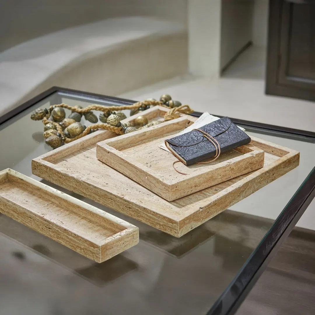 Loberon Tavone Dienblad Set - 3 Stuks Beige
