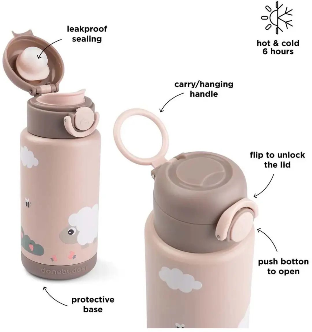 Done By Deer Thermo Fles Tiny Farm 340ml - Roze - afbeelding 6 van 6