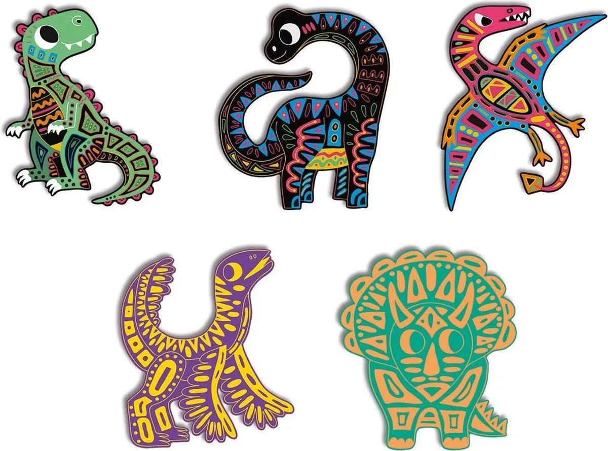 Janod Scratch Art Dinosaurus - 5 Kraskaarten Multi